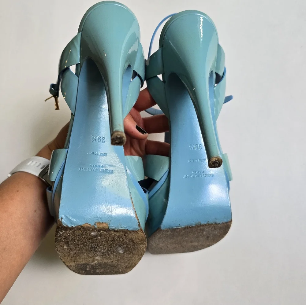 Saint Laurent Tribute 105 Platform Sandals in sky blue patent leather Size 9.5 - Picture 5 of 6